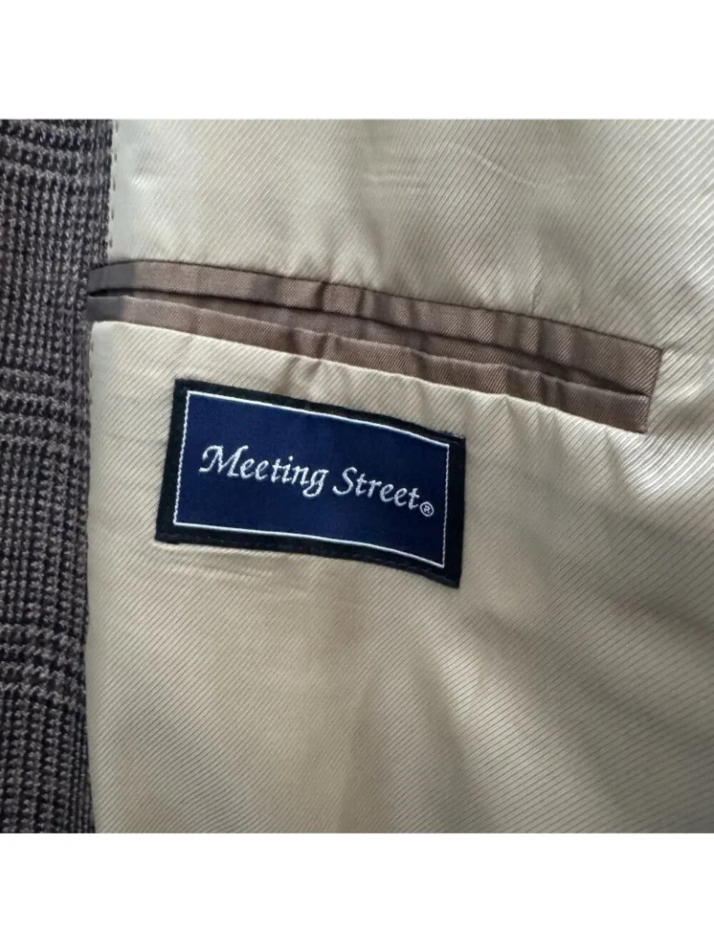 Meeting Street 44R Brown Glen Plaid 100% Lambswool Sport Coat Elbow Patches